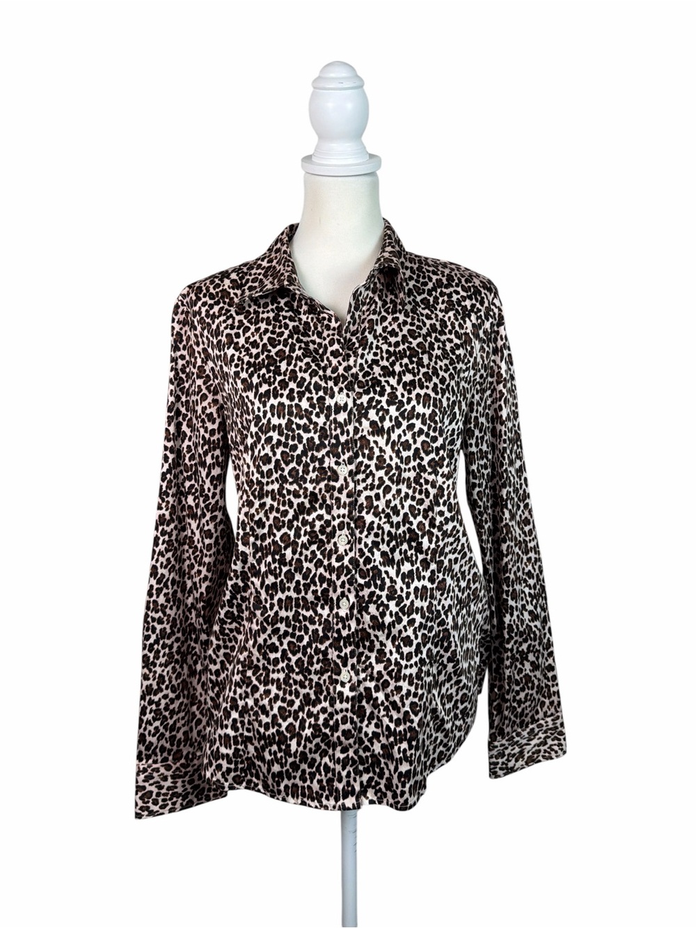 Talbots Women’s Size 14 Leopard Print Button Down Shirt Cotton Stretch Blouse